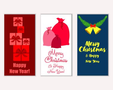 mutlu Noeller ve mutlu yeni yıl tebrik kartları vektör çizim      