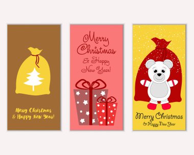 Mutlu Noeller ve mutlu yeni yıl tebrik kartları. Vektör çizim     