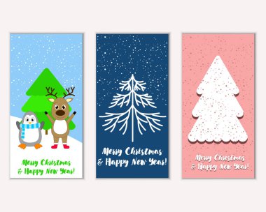 Mutlu Noeller ve mutlu yeni yıl tebrik kartları. Vektör çizim 