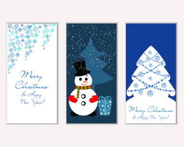Renkli Noel kartları yılbaşı süsleri ve kardan adam vektör çizim ile