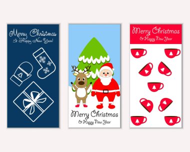 Renkli Noel kartları yılbaşı süslemeleri ve Noel Baba vektör çizim ile