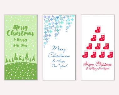 mutlu Noeller ve mutlu yeni yıl tebrik kartları vektör çizim