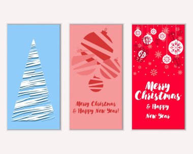 Mutlu Noeller ve mutlu yeni yıl tebrik kartları. Vektör çizim   