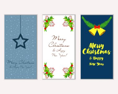 Mutlu Noeller ve mutlu yeni yıl tebrik kartları. Vektör çizim     