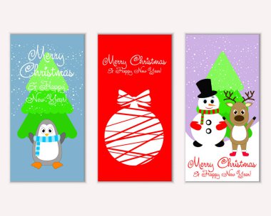 mutlu Noeller ve mutlu yeni yıl tebrik kartları vektör çizim