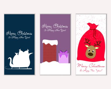 mutlu Noeller ve mutlu yeni yıl tebrik kartları vektör çizim     