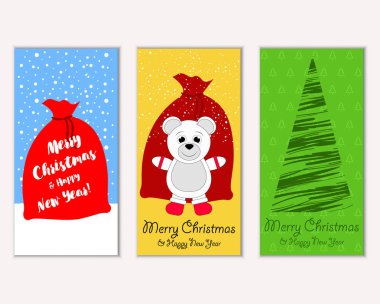 Mutlu Noeller ve mutlu yeni yıl tebrik kartları. Vektör çizim     