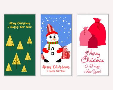 mutlu Noeller ve mutlu yeni yıl tebrik kartları vektör çizim       