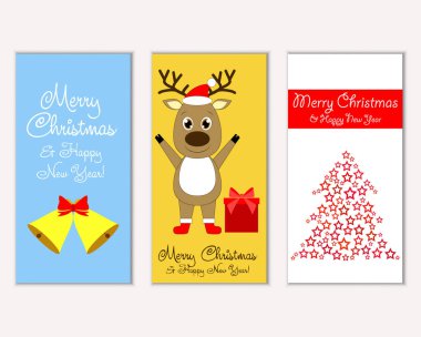 mutlu Noeller ve mutlu yeni yıl tebrik kartları vektör çizim