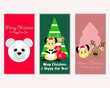 Renkli Noel kartları ile yeni yıl süslemeleri, illüstrasyon vektör