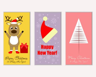 mutlu Noeller ve mutlu yeni yıl tebrik kartları vektör çizim   