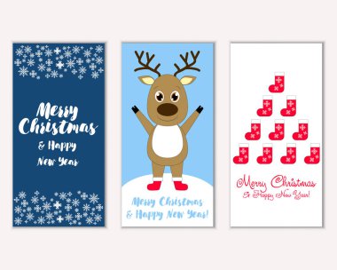 mutlu Noeller ve mutlu yeni yıl tebrik kartları vektör çizim