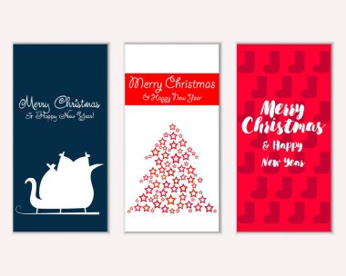 mutlu Noeller ve mutlu yeni yıl tebrik kartları vektör çizim