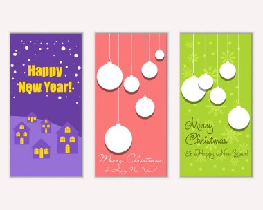 mutlu Noeller ve mutlu yeni yıl tebrik kartları vektör çizim