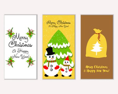 mutlu Noeller ve mutlu yeni yıl tebrik kartları vektör çizim
