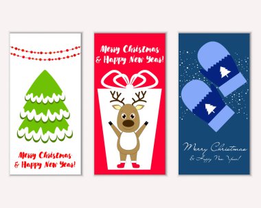 mutlu Noeller ve mutlu yeni yıl tebrik kartları vektör çizim