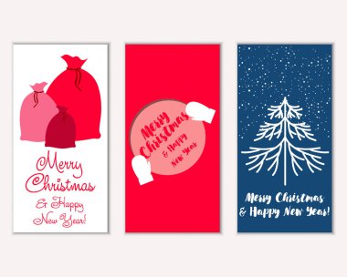 Mutlu Noeller ve mutlu yeni yıl tebrik kartları. Vektör çizim   