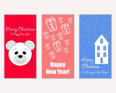 mutlu Noeller ve mutlu yeni yıl tebrik kartları vektör çizim     