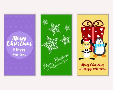 Mutlu Noeller ve mutlu yeni yıl tebrik kartları. Vektör çizim 