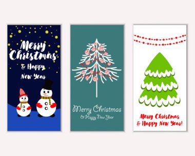 mutlu Noeller ve mutlu yeni yıl tebrik kartları vektör çizim