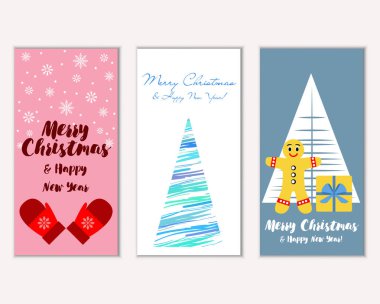 Mutlu Noeller ve mutlu yeni yıl tebrik kartları. Vektör çizim   