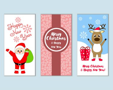mutlu Noeller ve mutlu yeni yıl tebrik kartları vektör çizim