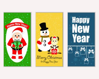 mutlu Noeller ve mutlu yeni yıl tebrik kartları vektör çizim   