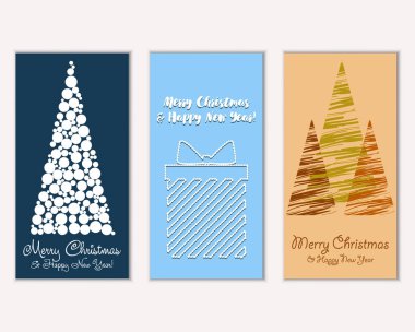 Mutlu Noeller ve mutlu yeni yıl tebrik kartları. Vektör çizim   