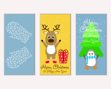 Mutlu Noeller ve mutlu yeni yıl tebrik kartları. Vektör çizim   