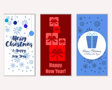 mutlu Noeller ve mutlu yeni yıl tebrik kartları vektör çizim      