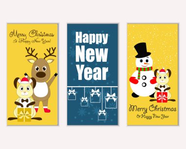 mutlu Noeller ve mutlu yeni yıl tebrik kartları vektör çizim   