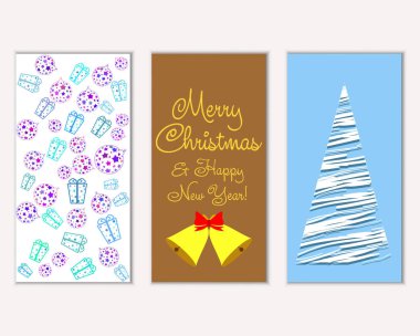 Mutlu Noeller ve mutlu yeni yıl tebrik kartları. Vektör çizim   