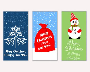 mutlu Noeller ve mutlu yeni yıl tebrik kartları vektör çizim
