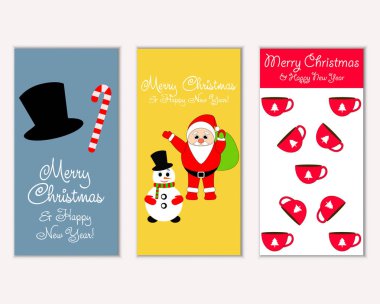 mutlu Noeller ve mutlu yeni yıl tebrik kartları vektör çizim       