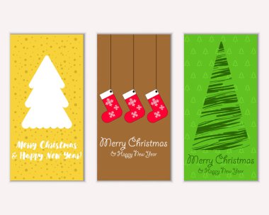 Mutlu Noeller ve mutlu yeni yıl tebrik kartları. Vektör çizim 