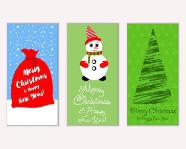 Mutlu Noeller ve mutlu yeni yıl tebrik kartları. Vektör çizim     