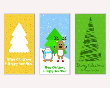 Mutlu Noeller ve mutlu yeni yıl tebrik kartları. Vektör çizim 