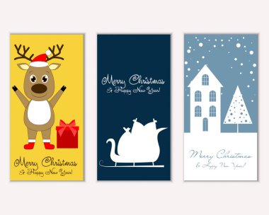 mutlu Noeller ve mutlu yeni yıl tebrik kartları vektör çizim