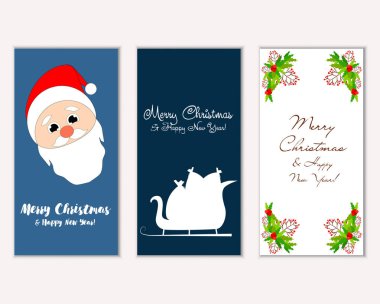 mutlu Noeller ve mutlu yeni yıl tebrik kartları vektör çizim     