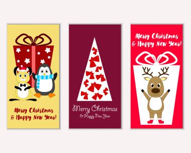 Mutlu Noeller ve mutlu yeni yıl tebrik kartları. Vektör çizim 