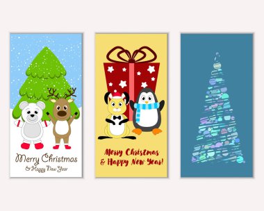 Mutlu Noeller ve mutlu yeni yıl tebrik kartları. Vektör çizim 