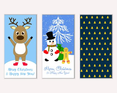 Mutlu Noeller ve mutlu yeni yıl tebrik kartları. Vektör çizim       