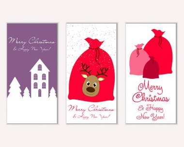 Mutlu Noeller ve mutlu yeni yıl tebrik kartları. Vektör çizim   