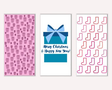 mutlu Noeller ve mutlu yeni yıl tebrik kartları vektör çizim     