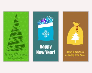 Mutlu Noeller ve mutlu yeni yıl tebrik kartları. Vektör çizim 
