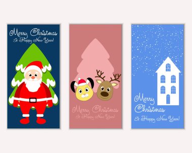 mutlu Noeller ve mutlu yeni yıl tebrik kartları vektör çizim     