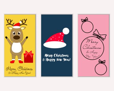 mutlu Noeller ve mutlu yeni yıl tebrik kartları vektör çizim