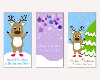 mutlu Noeller ve mutlu yeni yıl tebrik kartları vektör çizim
