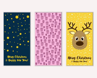 mutlu Noeller ve mutlu yeni yıl tebrik kartları vektör çizim     