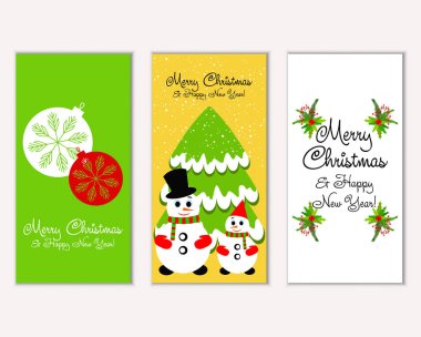 mutlu Noeller ve mutlu yeni yıl tebrik kartları vektör çizim
